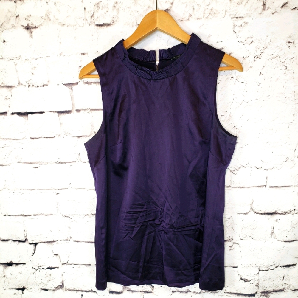 Ann Taylor Silk Ruffled Ribbon Neck Top